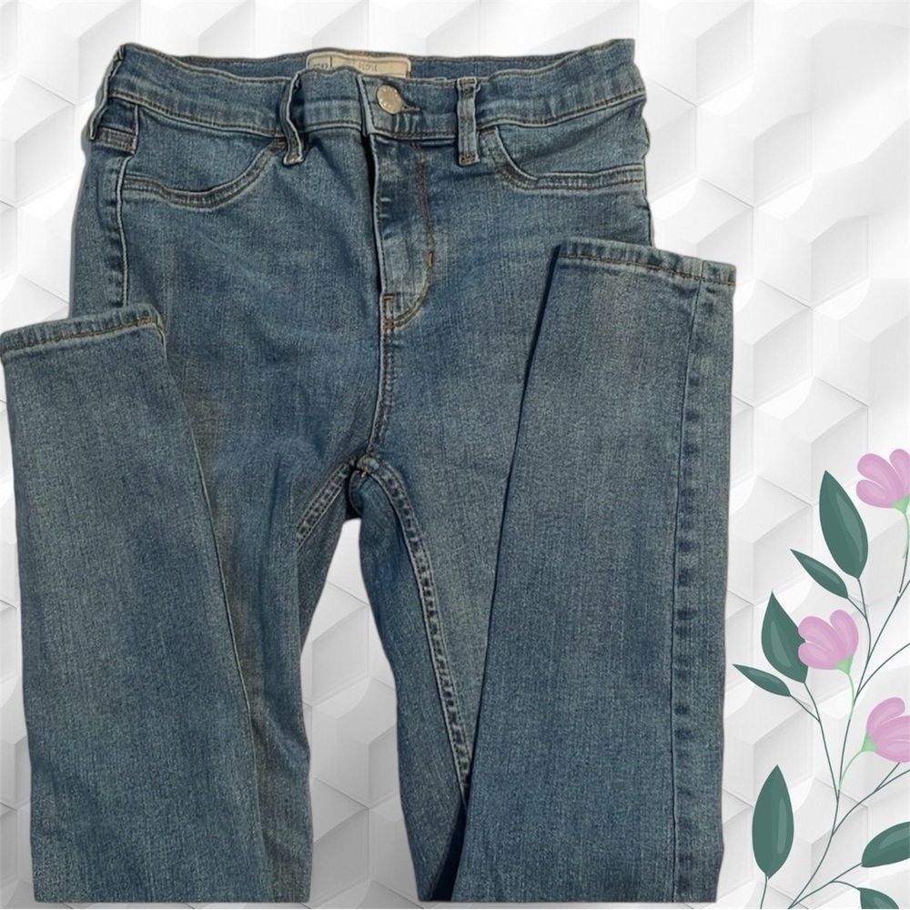 Free people jeans 61855 EUC high rise skinny 26/S medium wash faux front pockets